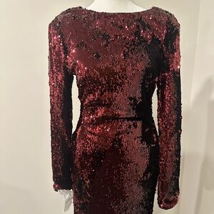 Dress the Population Backless Burgundy Sequin Dress